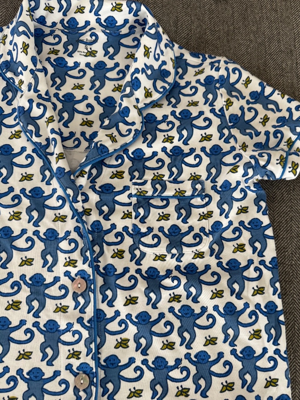 NWOT, ROLLER RABBIT, 100% PIMA COTTON, CLASSIC, BLUE MONKEY SHORT PAJAMA SET